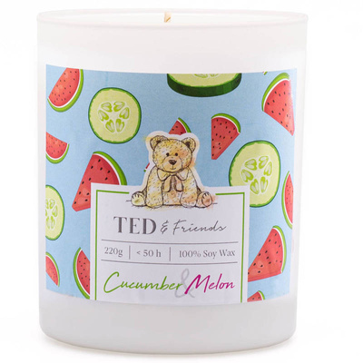 Soy scented candle in glass - Cucumber Melon Ted Friends