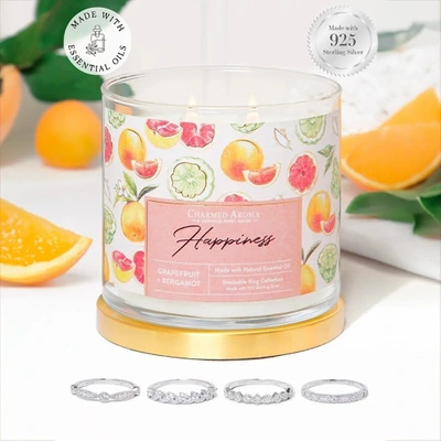 Charmed Aroma jewel soy scented candle essential oils with Silver Ring 12 oz 340 g - Happiness