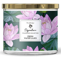 Woodbridge Signature Collection large 3-wick scented candle in glass 410 g - Fresh Water Lillies